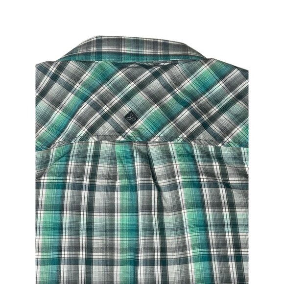 Prana Mens Slim Fit XL Green/Gray Plaid Short Sleeve Button-Up Shirt X-Large - Picture 7 of 12